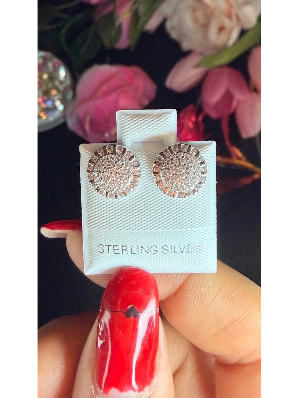 Sterling Silver Round Stud Earrings with Clear Crystals